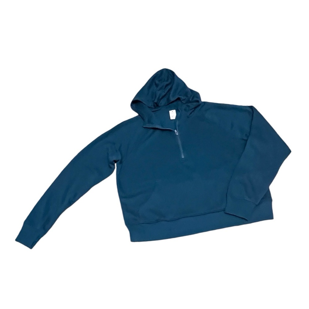 Women's Ribbed Half Zip Hoodie Lunar Blue Size Large